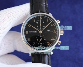 Swiss 7750 IWC Portuguese Copy Watch Black Dial Arabic Markers Silver Bezel (2)