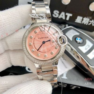 Copy Cartier Ballon Bleu 33mm Ladies Watch Diamond Bezel Pink Dial