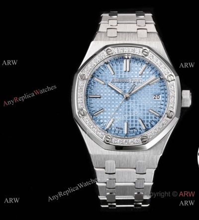 Swiss Luxury Audemars Piguet Royal Oak Women watch Glacier Blue Dial Diamond Bezel