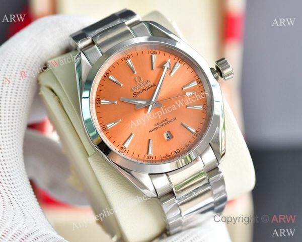 Replica Omega Seamaster Aqua Terra Salmon Dial Steel Watch for Men (5)