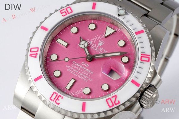 Swiss Copy Custom Rolex DiW Submariner Parakeet watch Cal.3135 Candy pink 40mm (2)