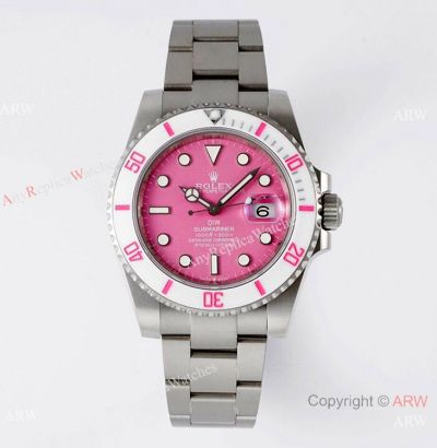 Swiss Copy Custom Rolex DiW Submariner Parakeet watch Cal.3135 Candy pink 40mm