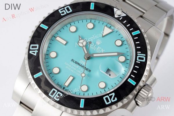 Swiss Copy Rolex DiW Submariner 'PARAKEET' Turquoise blue Carbon Bezel watch Cal.3135 Movement (2)