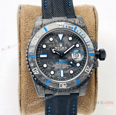 Swiss Replica Rolex DIW Submariner Carbon & Blue Watch Fabric Leather Strap