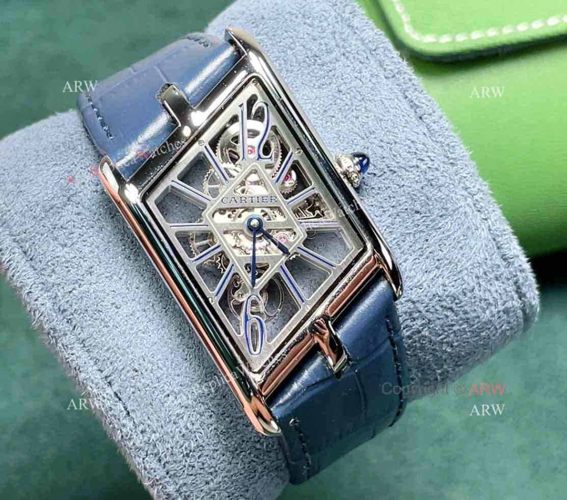 TW Factory Replica Cartier Tank Asymétrique Blue Leather Strap Watch (4)