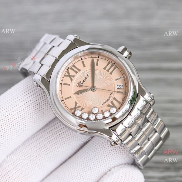 Swiss Grade 1 Chopard Happy Sport Steel Salmon Dial Watch 36mm Seagull 2892 (5)