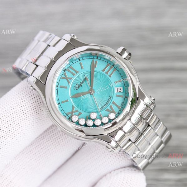 Swiss Grade 1 Copy Chopard Happy Sport Steel Tiffiny blue Dial Watch 36mm (6)
