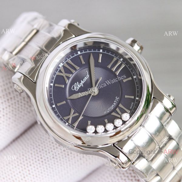 Swiss Grade One Chopard Happy Sport Steel Purple Dial Watch 30mm 5 Diamonds (3)